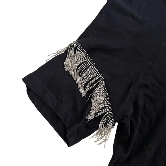 LNA Shimmy Chain-Fringed Black T-Shirt, Size XS, Made in USA - Picture 4 of 11